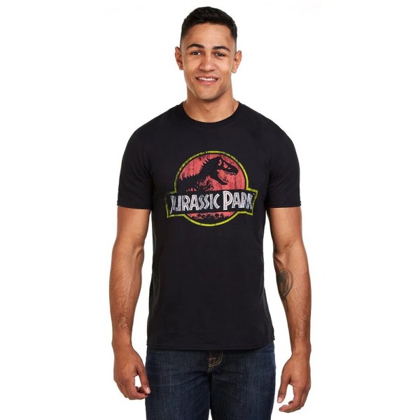 Jurassic Park Mens Distressed Logo bomull T-shirt XXL Svart Black XXL