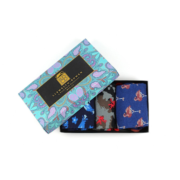 Laurence Llewelyn-Bowen Herrstrumpor med mönster (3-pack) M Blå Blue/Brown/Navy M