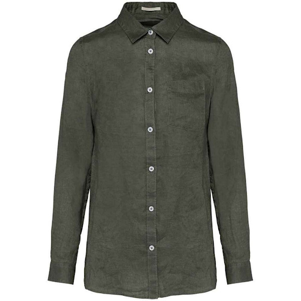 Native Spirit Dam/Dam Linen Långärmad Skjorta 16 UK Orga Organic Khaki 16 UK
