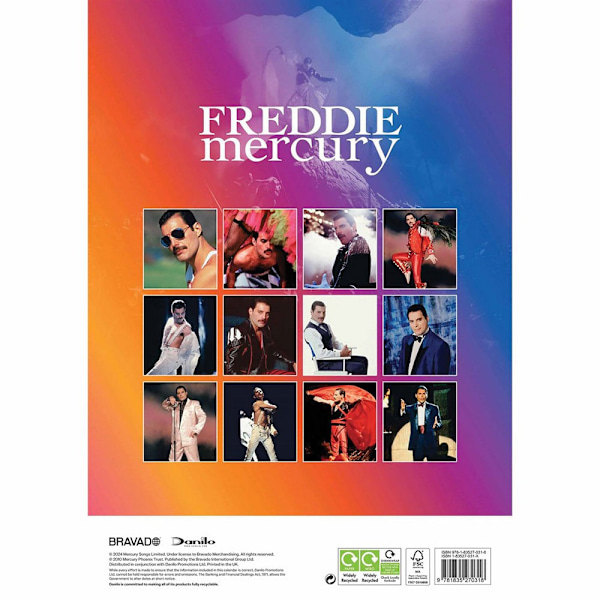 Freddie Mercury 2025 Väggkalender A3 Storlek Flerfärgad Multicoloured One Size
