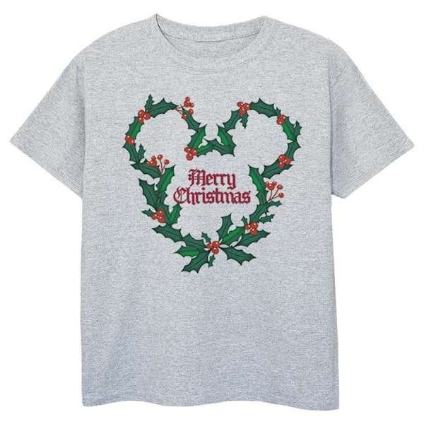 Disney Boys Mickey Mouse Merry Christmas Holly T-Shirt 12-13 år Sports Grey 12-13 Years