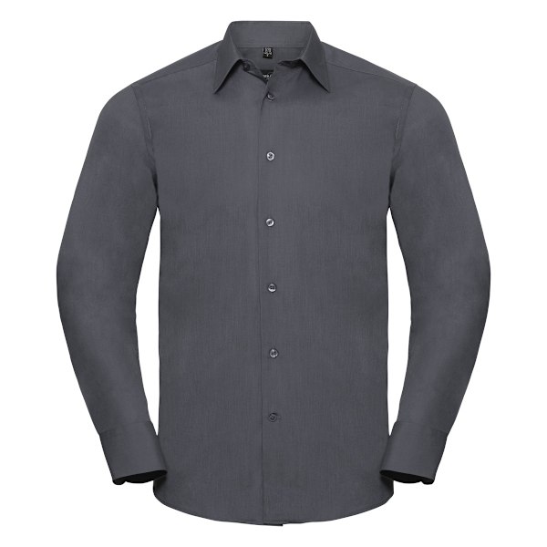 Russell Collection Herr Långärmad Poly-Cotton Easy Care Skräddarsydd Poplin Convoy Grey M