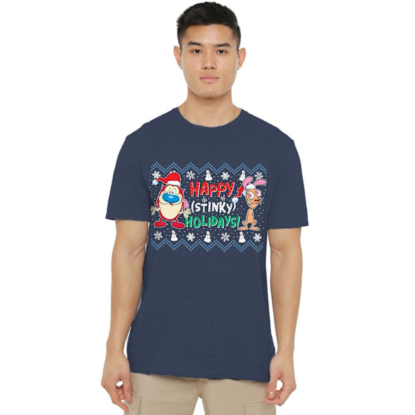 Ren & Stimpy Unisex Vuxen Glad Illaluktande Helger Jul Tröja Navy XXL