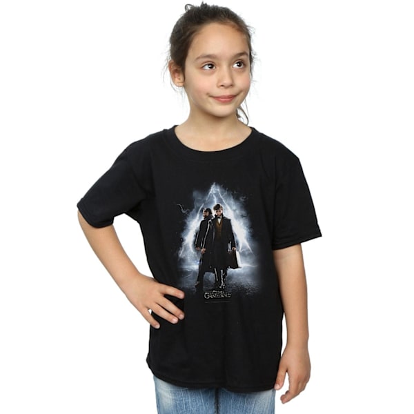 Fantastiska vidunder Girls Newt And Dumbledore Poster Bomull T-Shir Black 7-8 Years