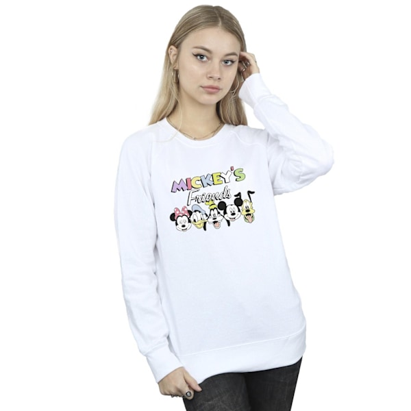 Disney Dam/Damer Mickey Mouse Och Vänner Ansikten Sweatshirt White XXL