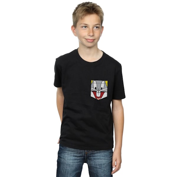 Looney Tunes Pojkar Bugs Bunny Ansikte Faux Pocket T-Shirt 7-8 År Black 7-8 Years