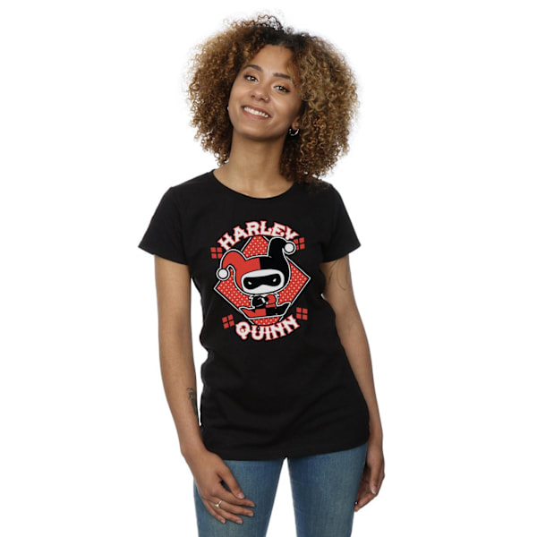 DC Comics Dam/Kvinnor Chibi Harley Quinn Badge Bomull T-shirt Black L