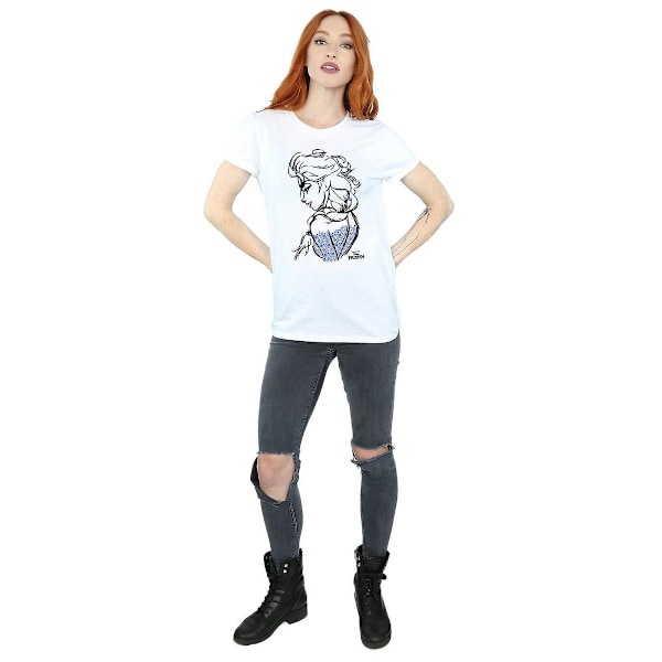 Frozen Dam/Damer Elsa Sketch Bomull Boyfriend T-Shirt S Vit White S