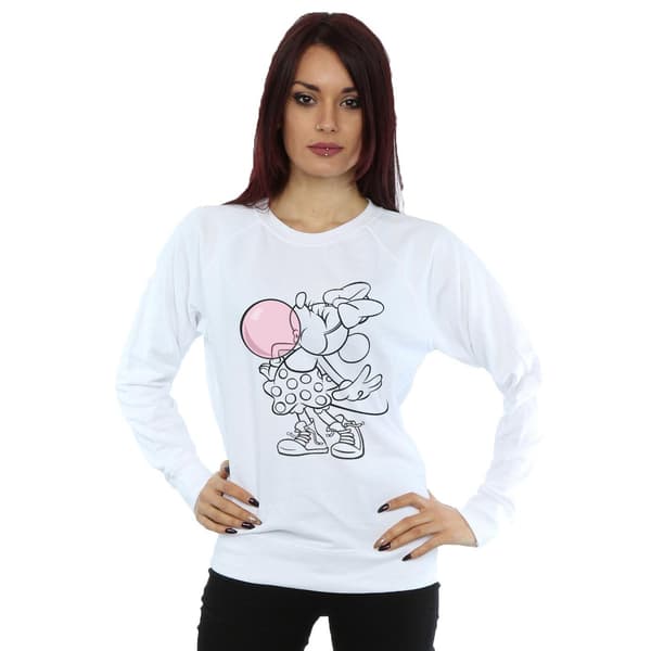 Disney Dam/Kvinnor Minnie Mouse Tuggummi Bubbla Sweatshirt S Vit White S