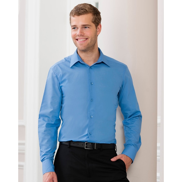 Russell Collection Herr Långärmad Poly-Cotton Easy Care Skräddarsydd Poplin Corporate Blue L