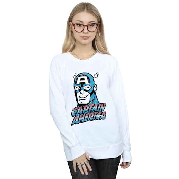 Marvel Dam/Damer Captain America Distressed Sweatshirt L Vit White L