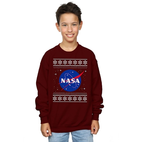 NASA Boys Classic Fair Isle Sweatshirt 9-11 år Bourgogne Burgundy 9-11 Years