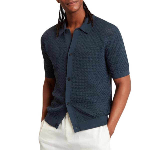 Ted Baker Herr Virkad Kortärmad Skjorta M Mellanblå Mid Navy M