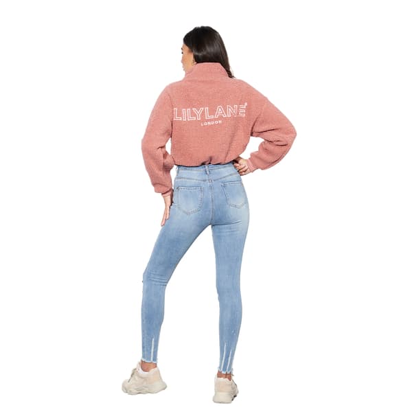 Lily Lane Dam Kimora Borg Tröja med trattkrage L Rosa Pink L