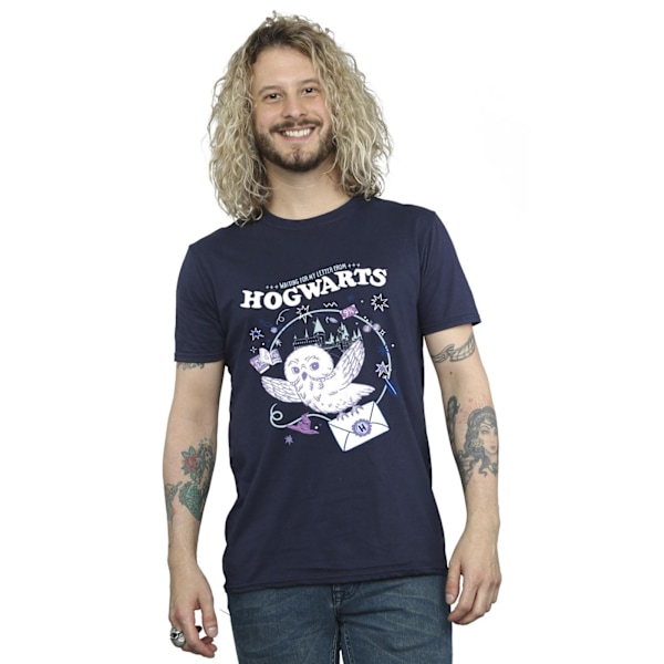 Harry Potter T-shirt för män med uggla och brev från Hogwarts, XXL, marinblå Navy Blue XXL