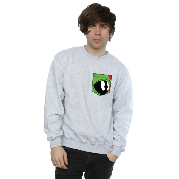 Looney Tunes Herr Marvin The Martian Ansikte Faux Pocket Sweatshirt Sports Grey S