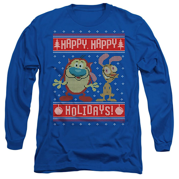 Ren & Stimpy Unisex Vuxen Glad, Glad Helg Jul Tröja Royal Blue XXL