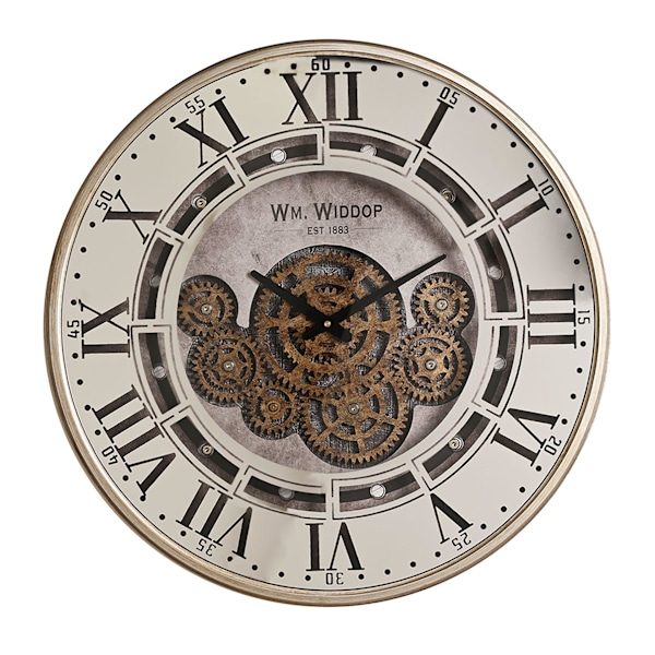 Wm Widdop Spegelväggklocka med Rörliga Kugghjul 60cm One Size W White One Size