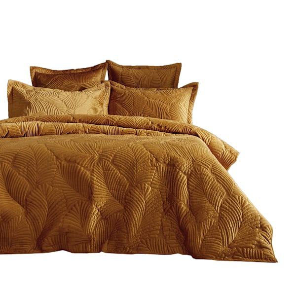 Paoletti Palmeria Velvet Quilted Duvet Cover Set Double Gold Gold Double