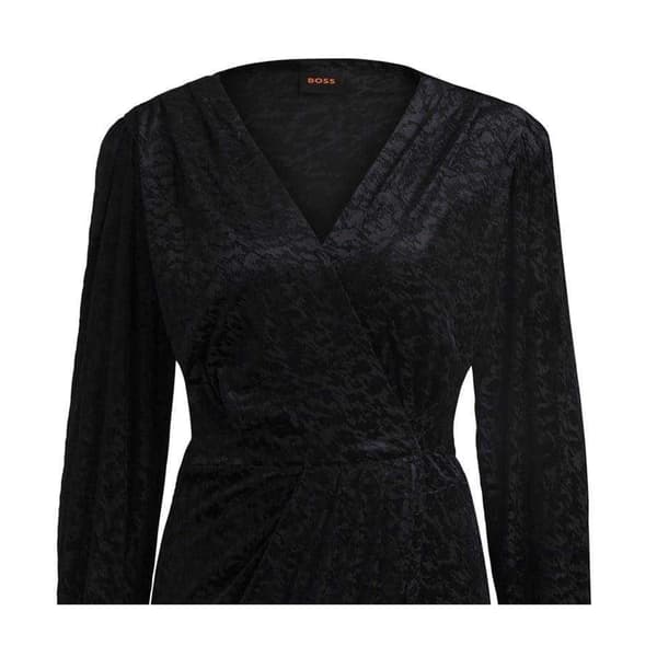 Boss Dam/Dam Edevoras V-ringad Långärmad Omlottklänning 10 UK Black 10 UK