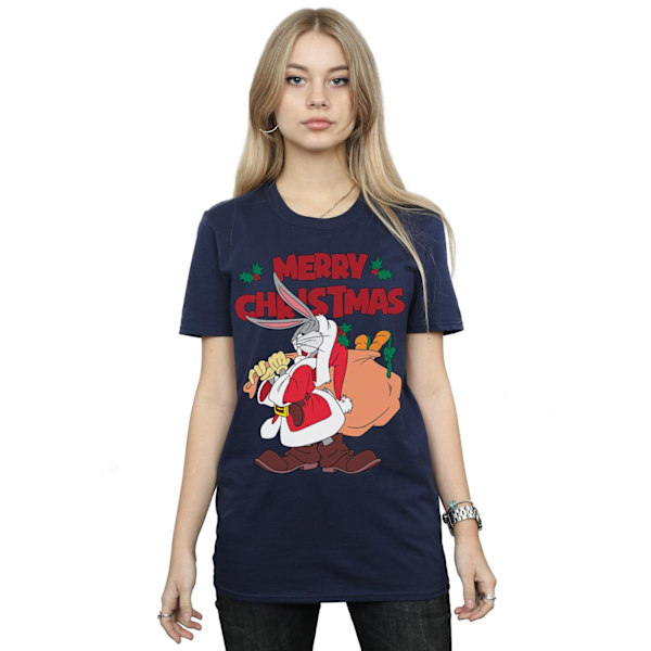 Looney Tunes Dam/Damer Jultomte Bugs Bunny Bomull Boyfriend T-shirt Navy Blue M