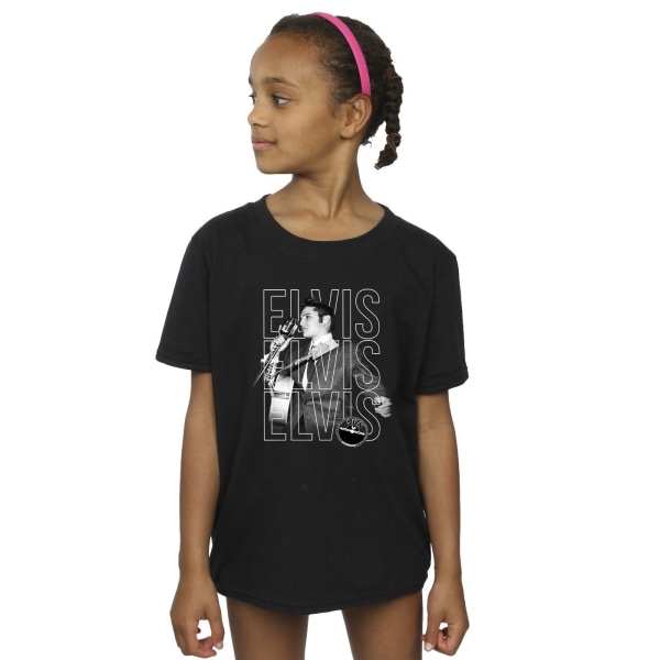 Elvis Girls Triple Logo Porträtt T-shirt bomull 7-8 år Svart Black 7-8 Years