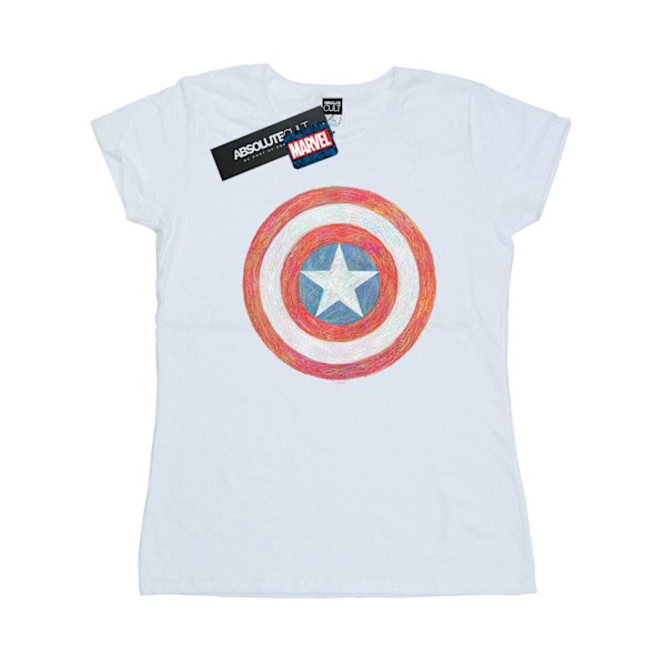 Marvel Dam/Kvinnor Captain America Skissad Sköld Bomull T-Shirt L Vit White L