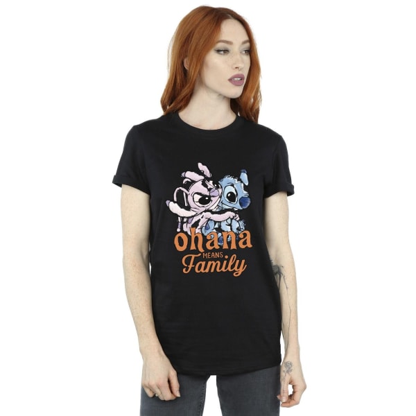 Disney Dam/Kvinnor Lilo Och Stitch Ohana Angel Hug Bomull Pojkvän Black L