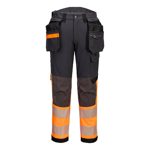 Portwest Herr EV4 Stretch Varselbyxa med Avtagbara Hölsterfickor Orange/Metal Grey 30T