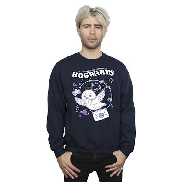 Harry Potter Herr Sweatshirt med uggla och brev från Hogwarts L Marinblå Navy Blue L