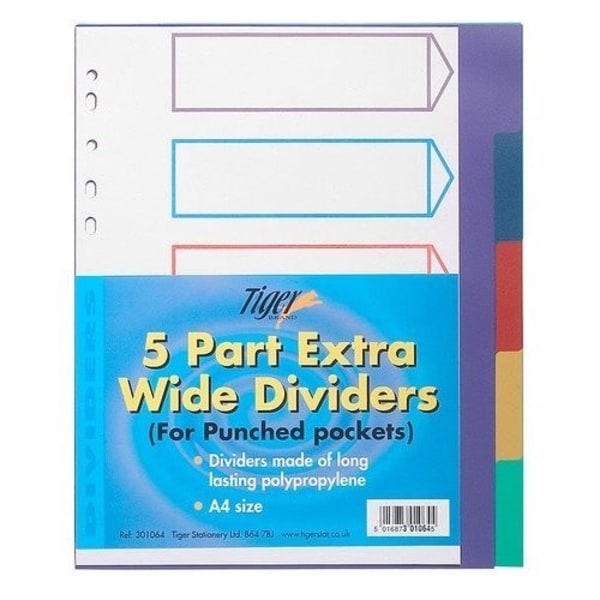 Tiger brevpapper Polypropen A4 indexavdelare (pack med 5) På White/Multicoloured One Size