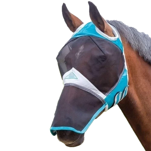 Shires Mesh öronhål Hästflugmask med näsa ponnykricka Teal Pony