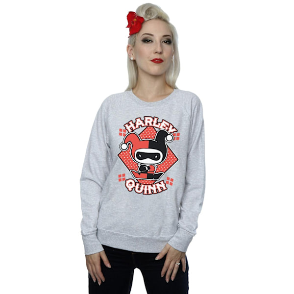 DC Comics Dam/Kvinnor Chibi Harley Quinn Badge Sweatshirt S H Heather Grey S