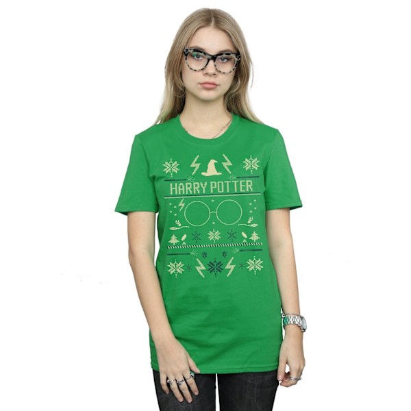 Harry Potter Dam/Damer Julmönster Bomull Boyfriend T-shirt Irish Green L