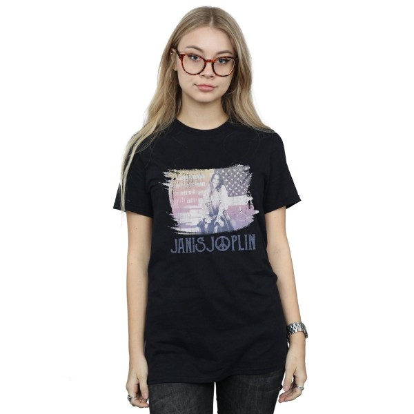 Janis Joplin Dam/Kvinnor Spis Flag Bomull Boyfriend T-Shirt Black XXL