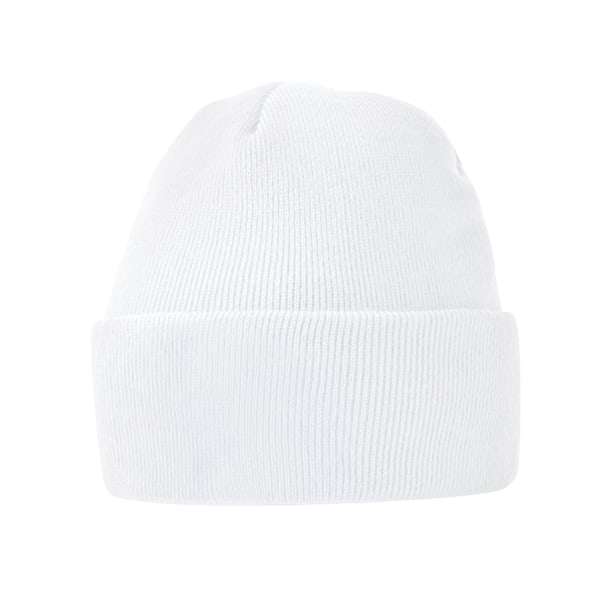 Beechfield Unisex Rund Stickad Mössa med Patch och Vikbar Kant, One Size Vit White One Size