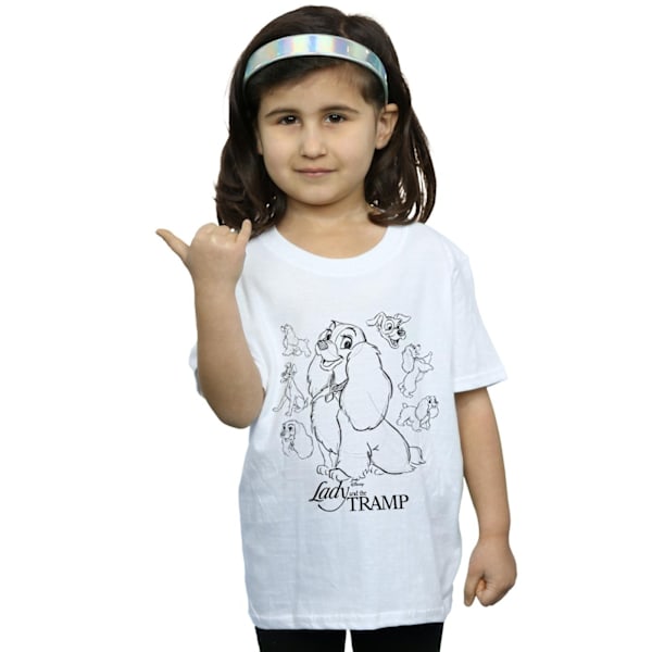 Disney Girls Lady And The Tramp Collage Sketch Bomull T-shirt 5 White 5-6 Years