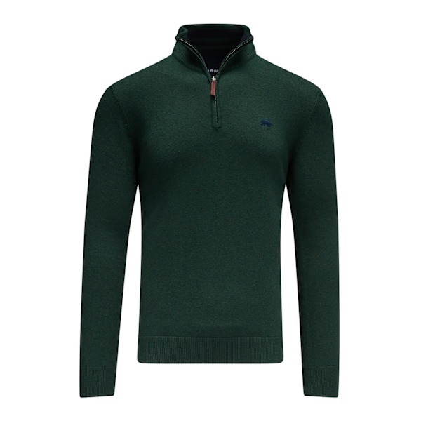 Raging Bull Herrarnas Klassiska Stickade Cashmere-Blandning Kvart Zip Jumper Forest XL