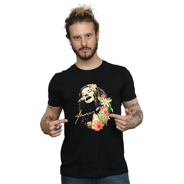 Janis Joplin T-shirt med blommönster för män, XL, svart Black XL