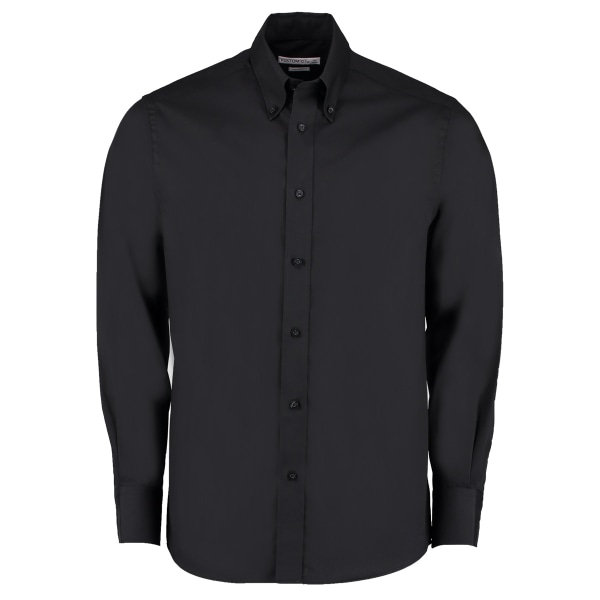 Kustom Kit Herr Skräddarsydd passform Långärmad Business Shirt 15 tum Black 15inch