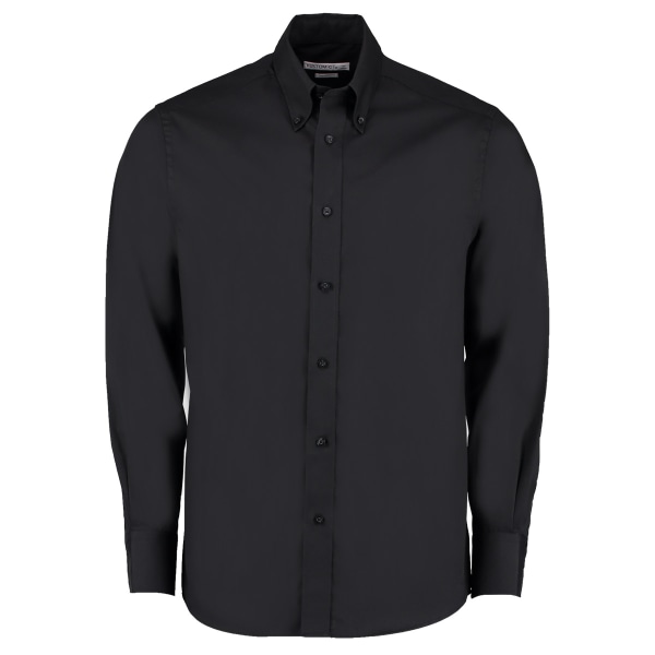 Kustom Kit Herr Skräddarsydd passform Långärmad Business Shirt 18 tum Black 18inch