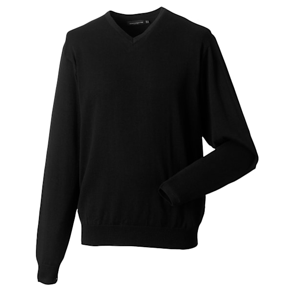 Russell Collection Herr V-halsad Stickad Pullover Sweatshirt L Bl Black L