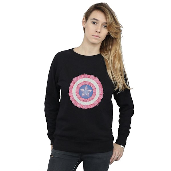 Marvel Dam/Damer Captain America Blommor Sköld Sweatshirt Black XL