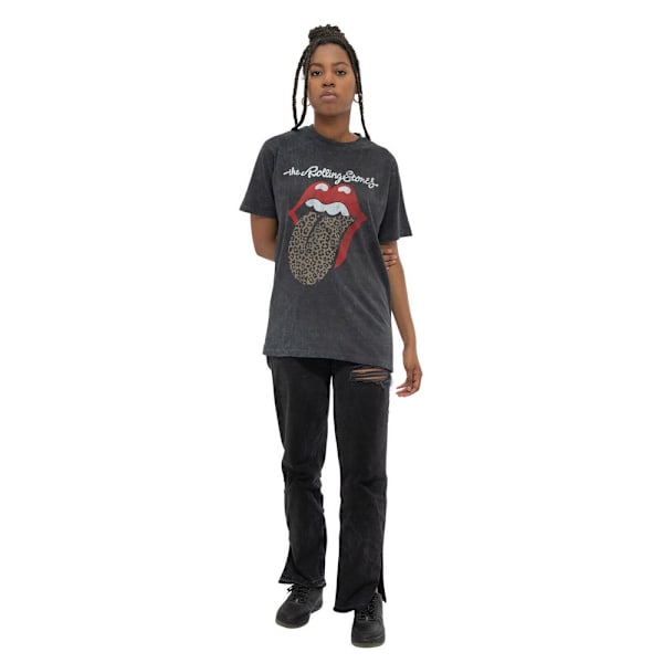 The Rolling Stones Unisex Vuxen Leopard Tongue Acid Wash T-Shirt Black S