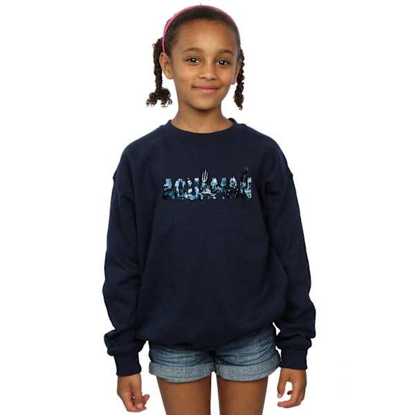 DC Comics Girls Aquaman Text Logo Sweatshirt 7-8 år Marinblå Navy Blue 7-8 Years