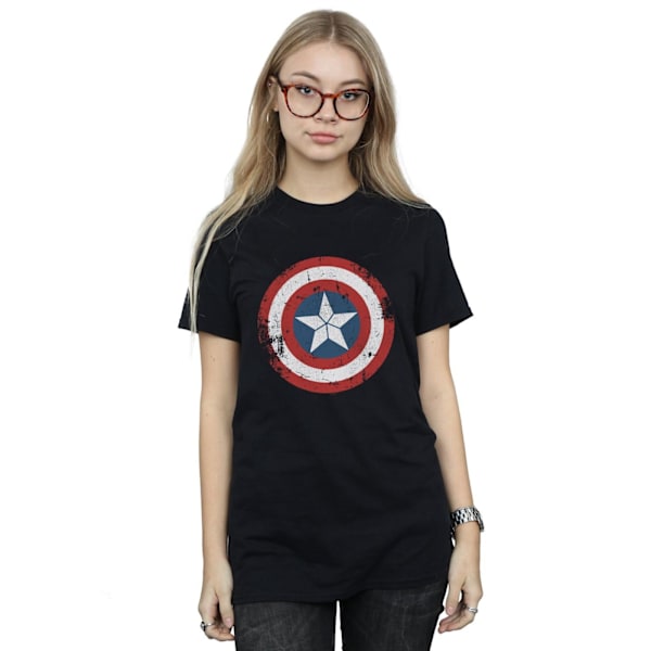 Marvel Dam/Damer Captain America Civil War Distressed Shield Bomull Boyfriend T-shirt L Svart Black L