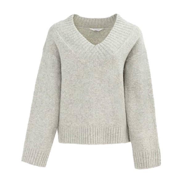 Miso Dam/Dam Stickad V-ringad Tröja 14 UK Grå Grey 14 UK
