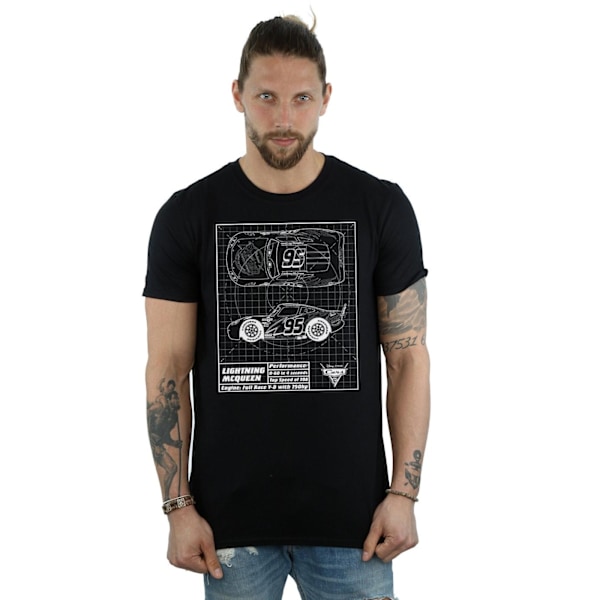 Cars Herr Lightning McQueen Blueprint Bomull T-shirt L Svart Black L