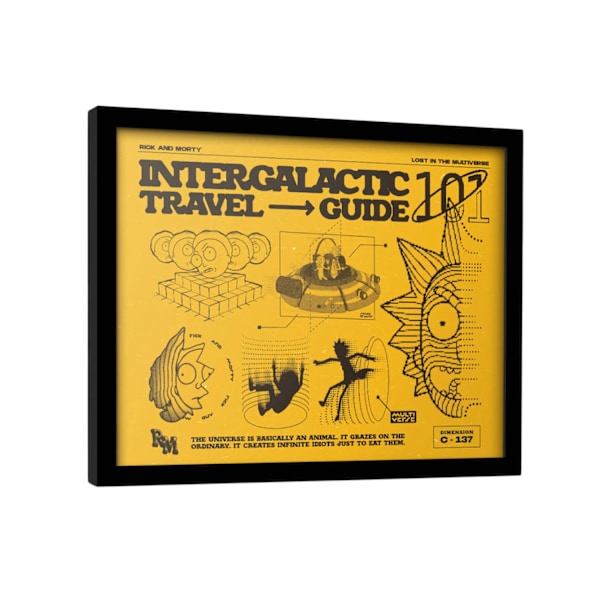 Rick And Morty Intergalaktisk Resguide Inramad Poster 40cm x Yellow/Black 40cm x 30cm