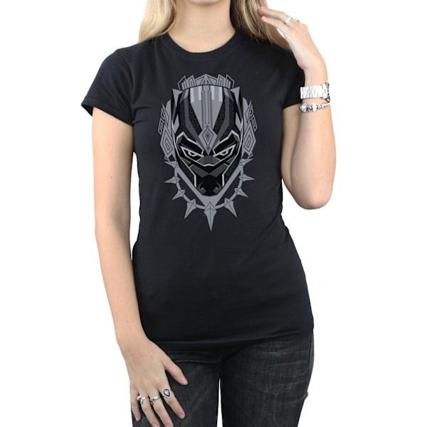 Marvel Womens/Ladies Black Panther Head Bomull T-shirt XL Svart Black XL